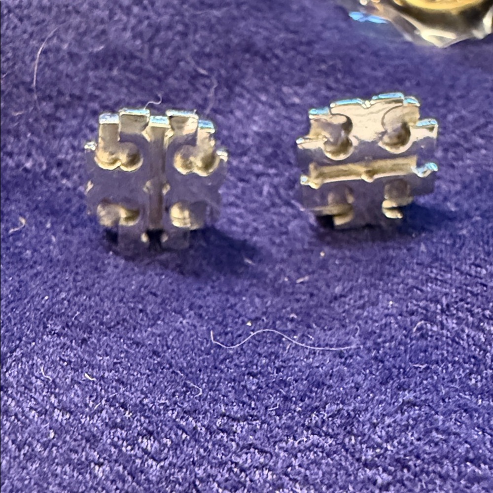 Tory Burch Silver Logo Earrings